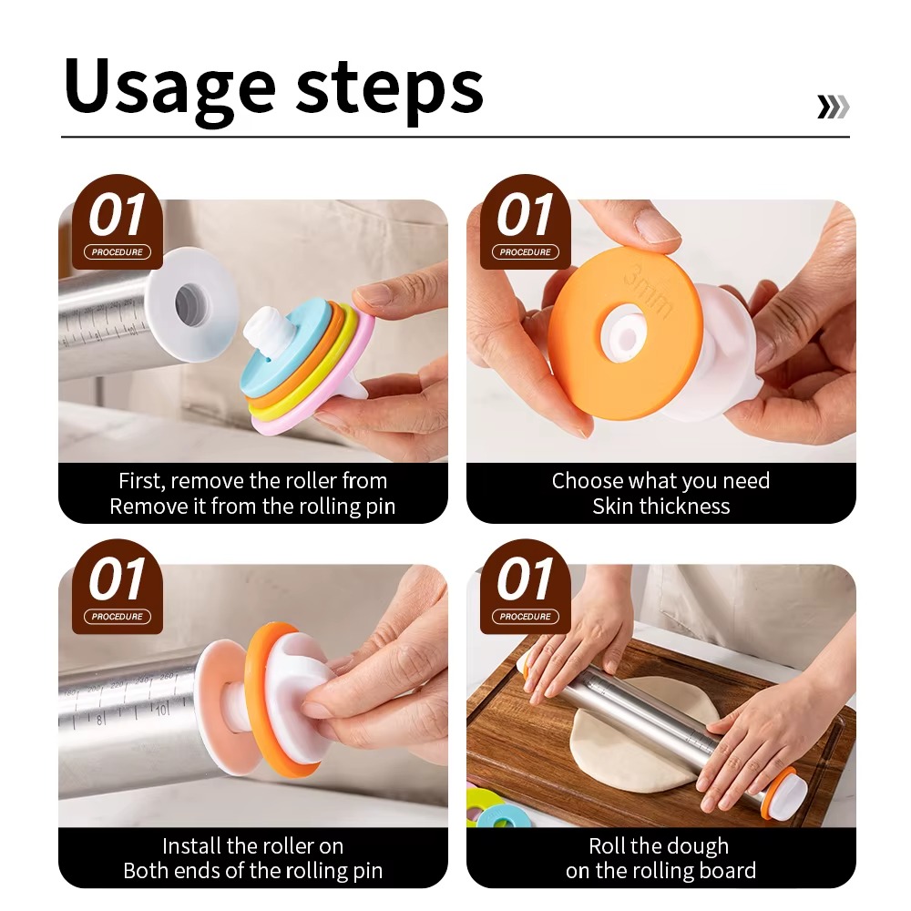 Adjustable Rolling Pin with Thickness Rings 10