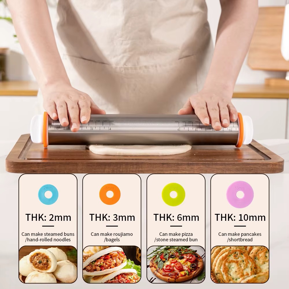 Adjustable Rolling Pin with Thickness Rings 9