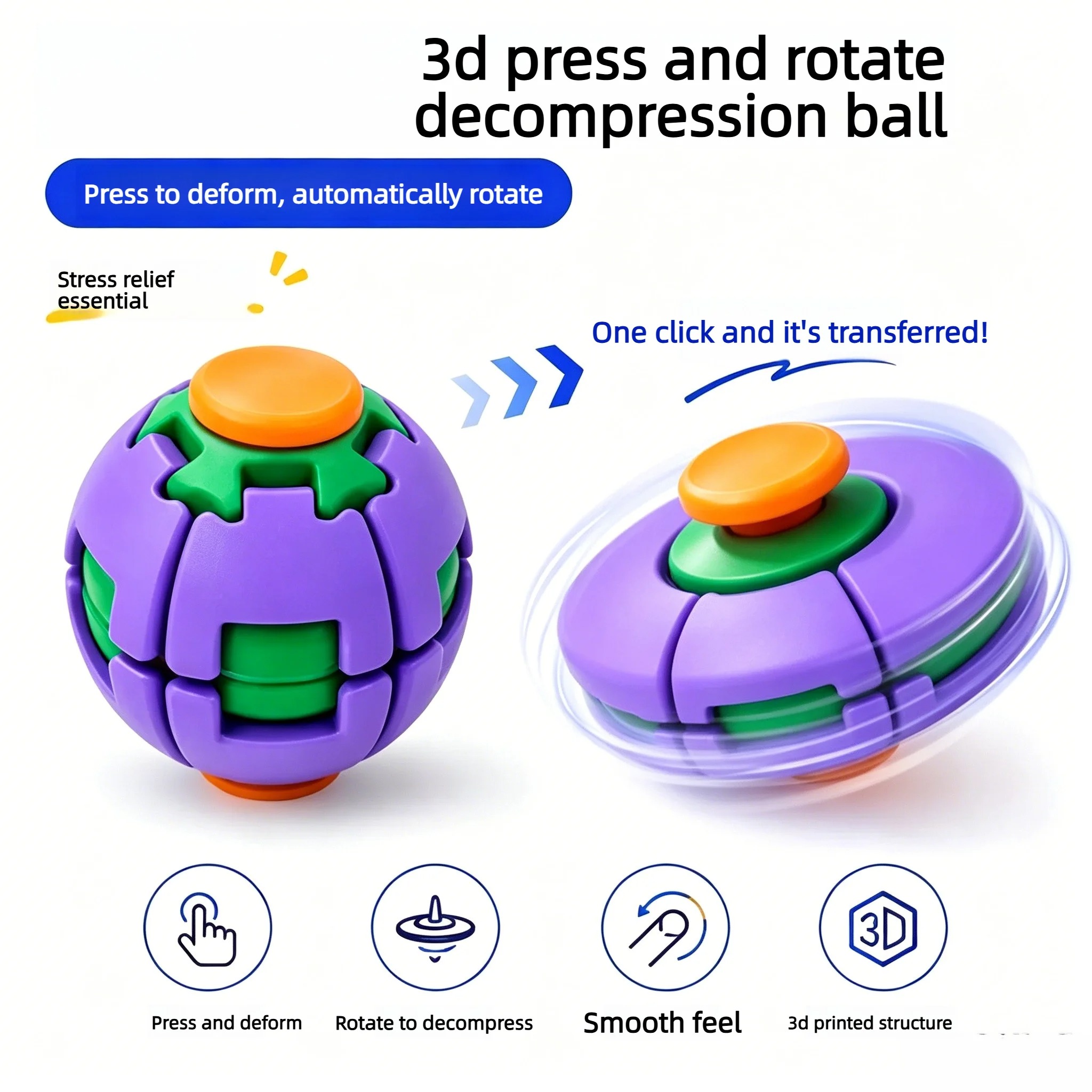 Press-to-Spin Fidget Ball – 3D Printed Sensory Toy 2