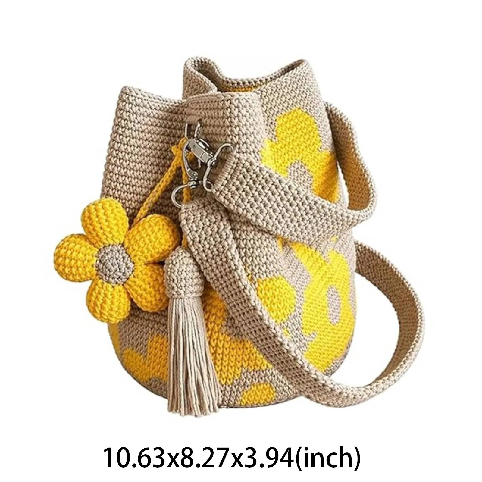 Handmade Flower Crochet Bucket Bag 5