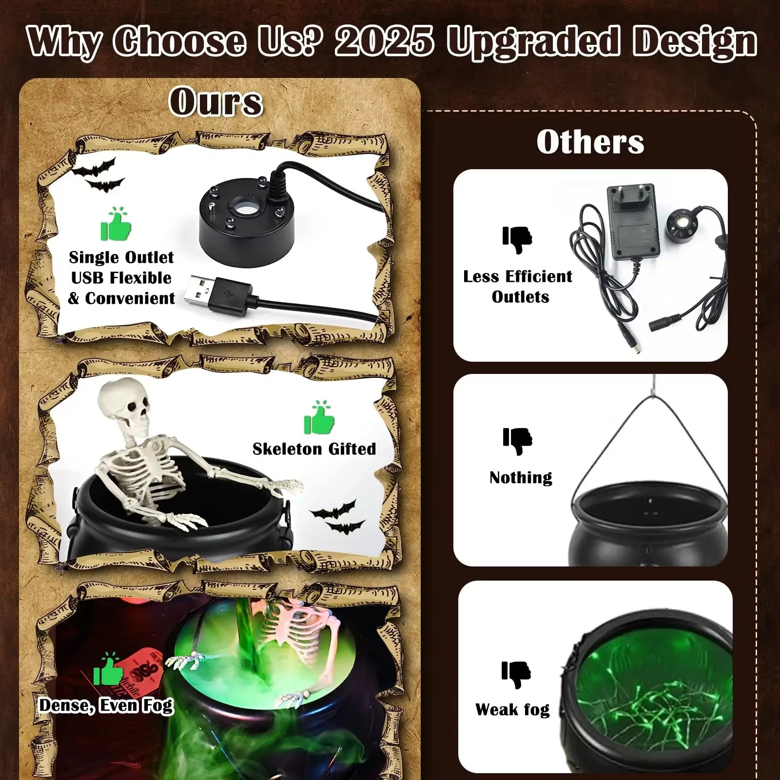 Halloween Cauldron Mist Maker with Skeleton & LED Lights 4