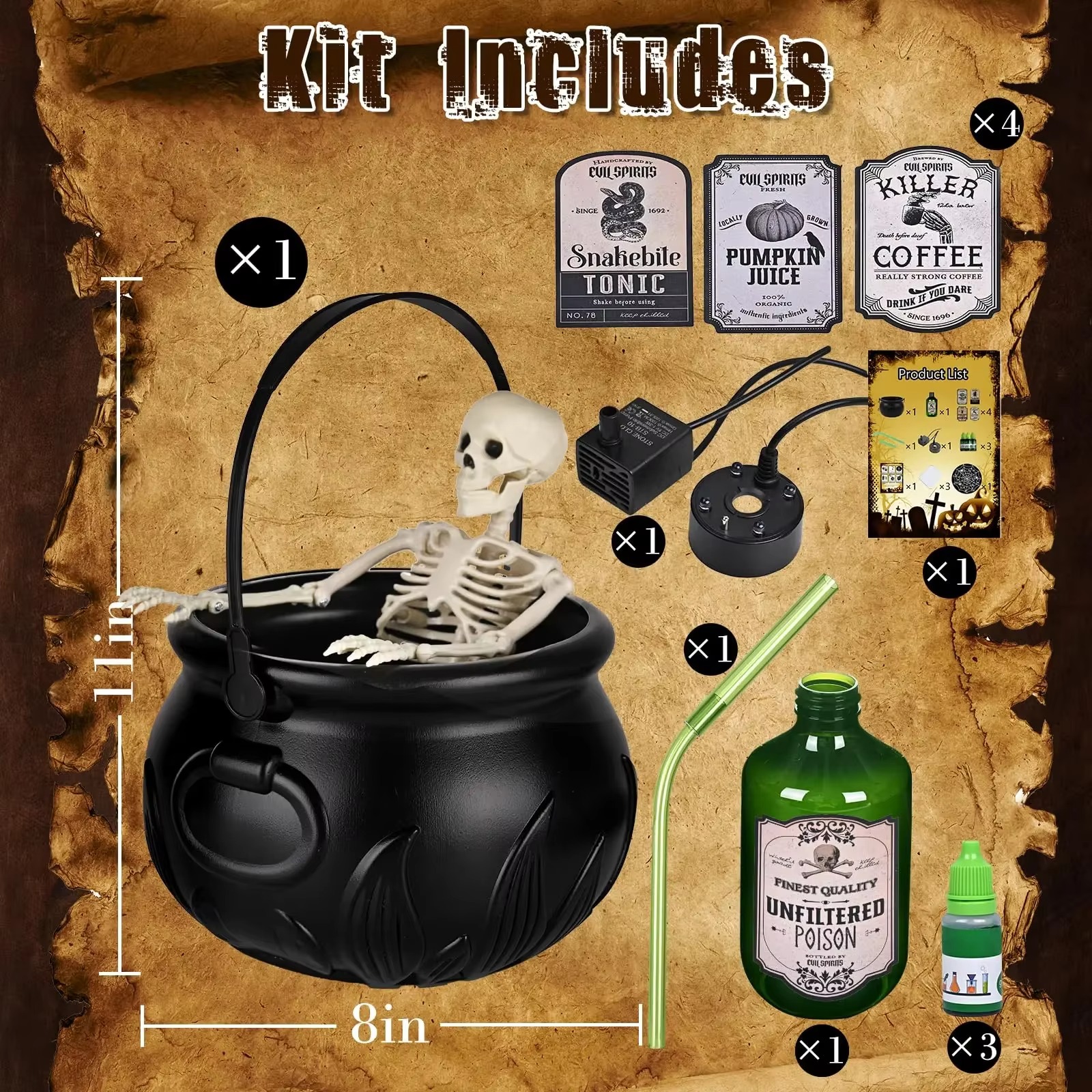 Halloween Cauldron Mist Maker with Skeleton & LED Lights 5